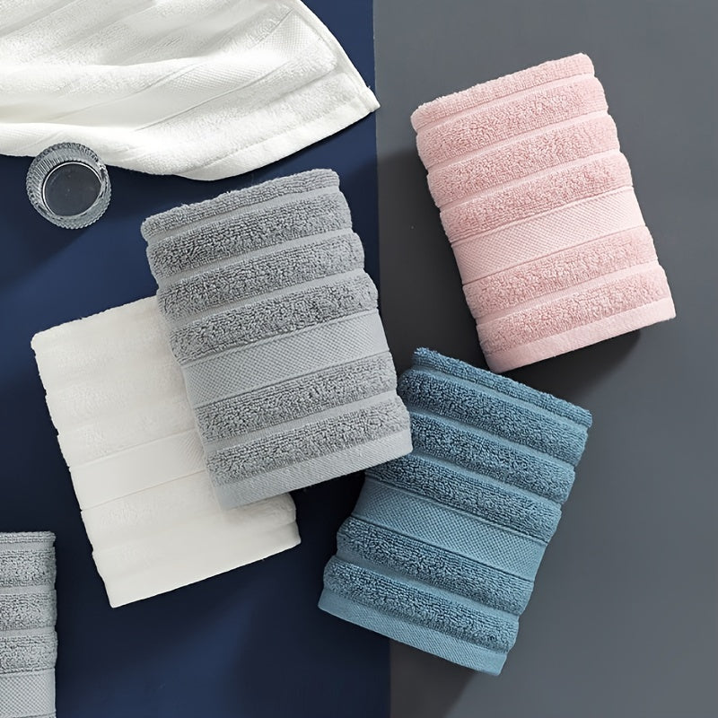 4-piece striped cotton washcloth set with strong water absorption, perfect for home bathroom use. Each cloth measures 35.0*35.0cm and can also be used as a small square towel or handkerchief.