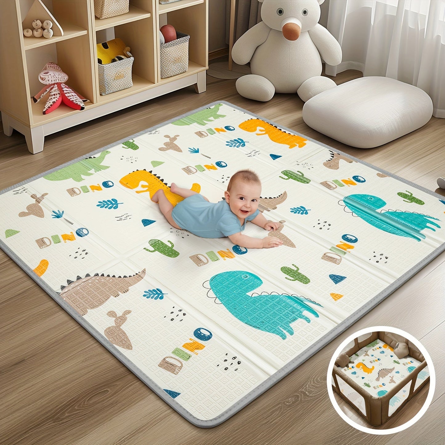 The perfect gift for young children, this Reversible Seahorse & Stars Play Mat is waterproof, thick foam safety pad measuring 127.0x127.0cm. It comes with a fence option for added safety, making it portable and versatile. Ideal for Christmas or