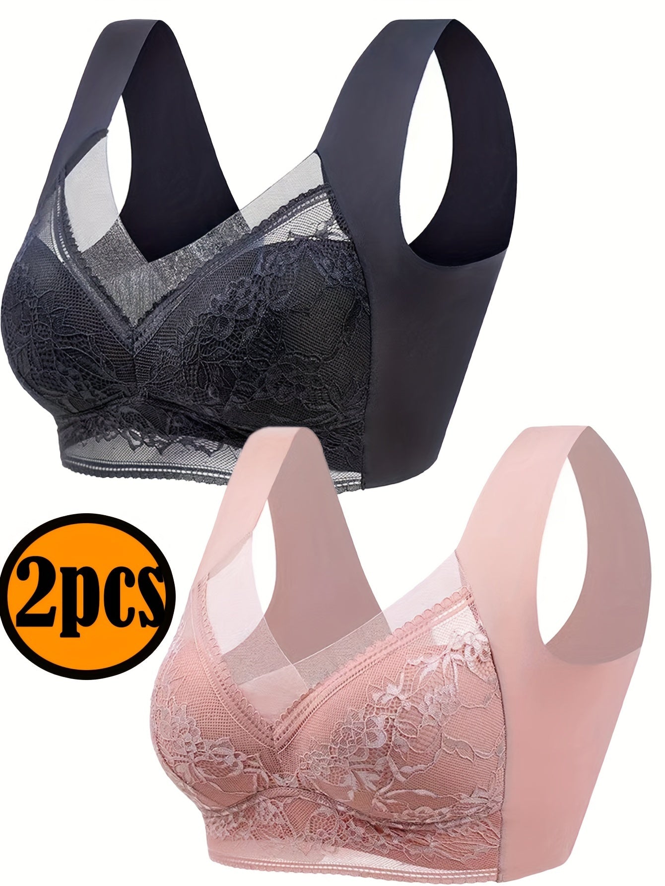 Solid Floral Lace Wireless Tank Bra with Full Coverage and Push Up for Women's Lingerie & Underwear