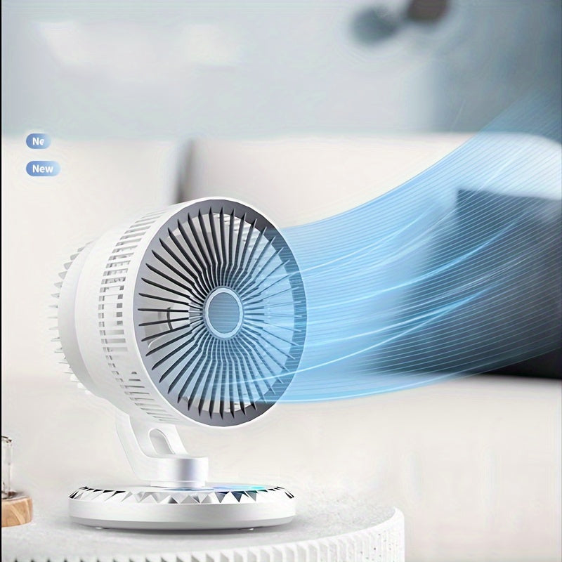 Portable USB desktop fan that is energy-efficient and stylish. Easy to carry and ultra-quiet with a timer. Adjustable angle for optimal airflow. Perfect for home, office, library, bedroom, or outdoor travel. Made of durable plastic material.