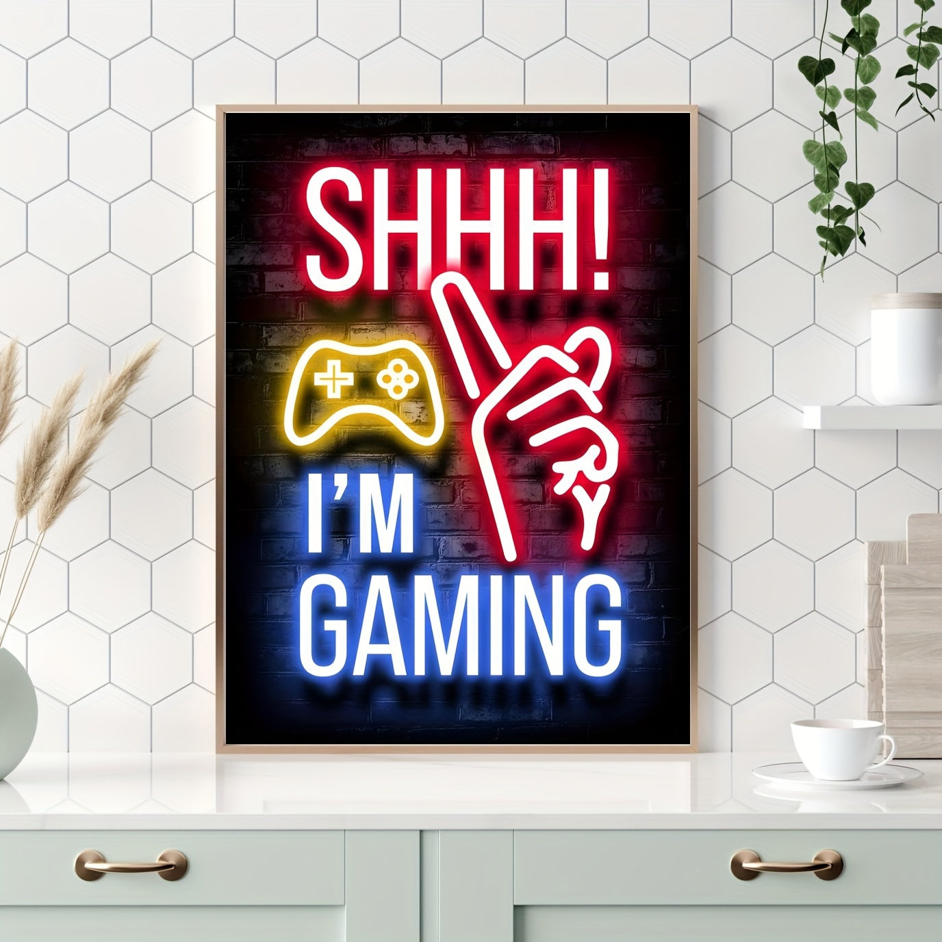 1 pc Neon Effect "I Am Gaming" canvas painting poster for living room or bedroom wall decor. Frame not included.