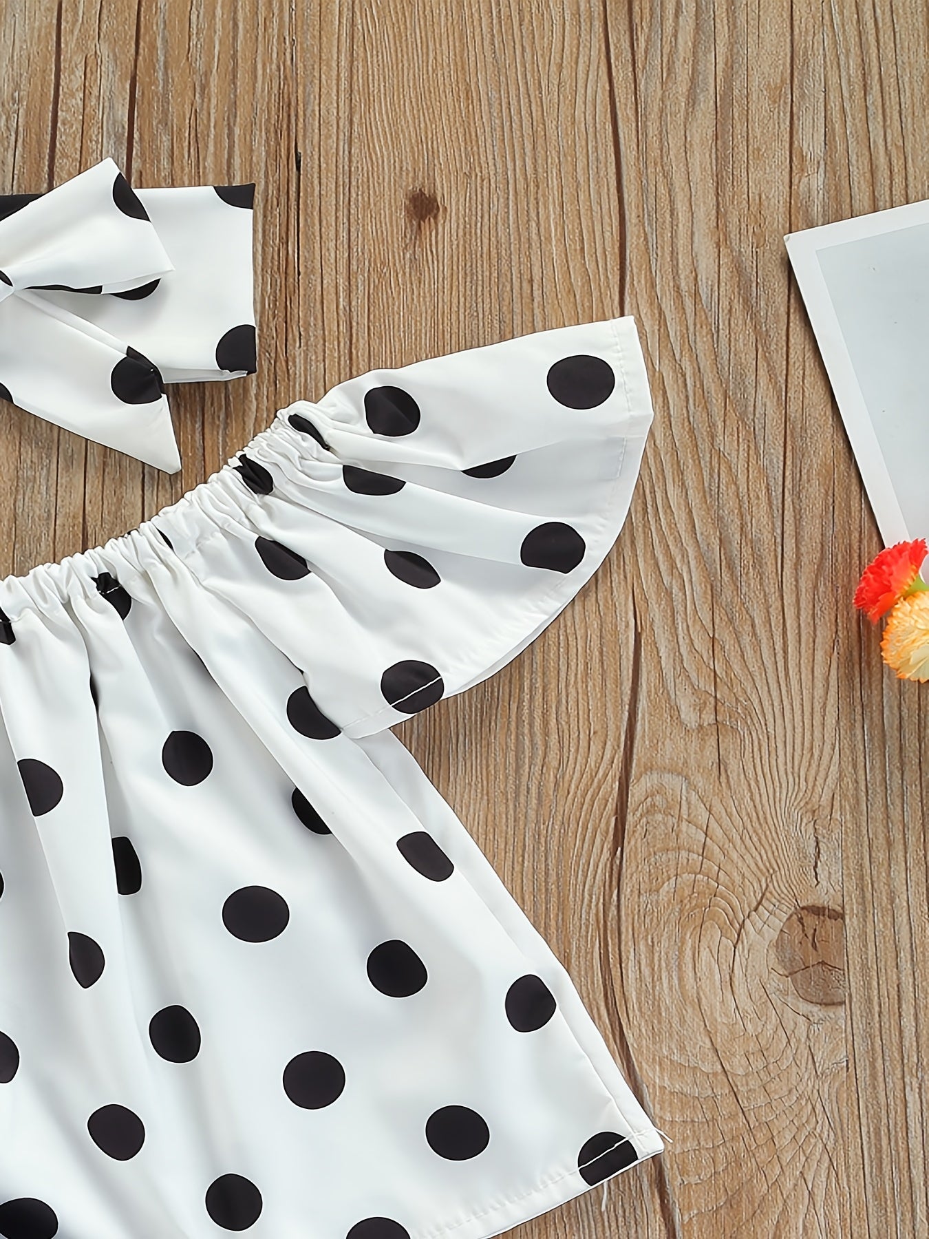 Baby girls polka dot crop top, denim shorts, and headband set for summer outdoor wear.