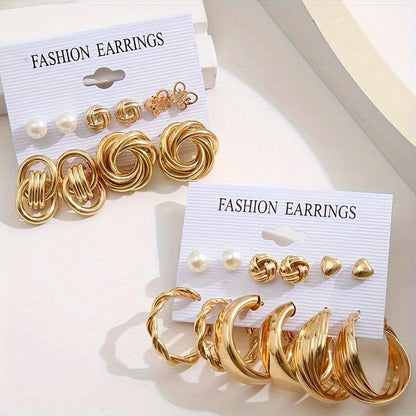 [Top Pick] Collection of 11 Sets of Golden Earrings Featuring Various Designs of Zinc Alloy Earrings Perfect for Women's Everyday Wear and Gifting on Special Occasions