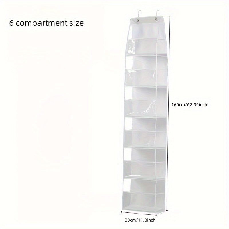 This multifunctional storage set includes four transparent PVC baskets with a stain-resistant material. They are designed to be hung on the back of a door for easy access and are perfect for storing a variety of items, such as food, cosmetics, and