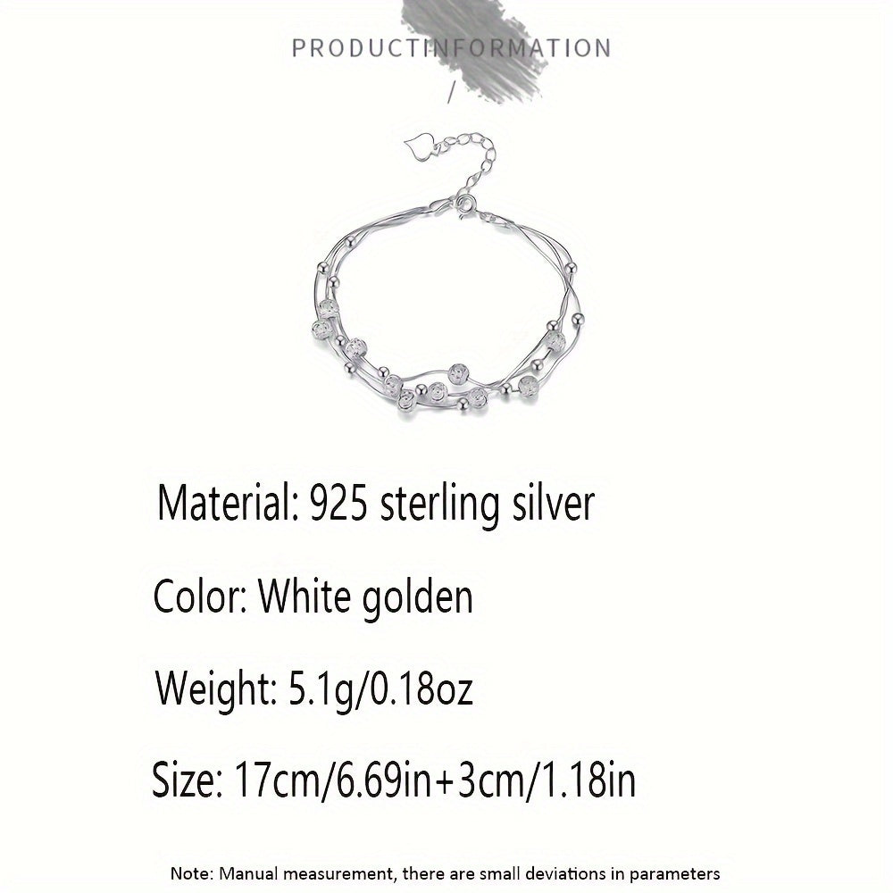 925 Pure Silver Three Lives and Three Worlds Lucky Bead Bracelet, Exquisite Jewelry Gift weighing approximately 5.1g