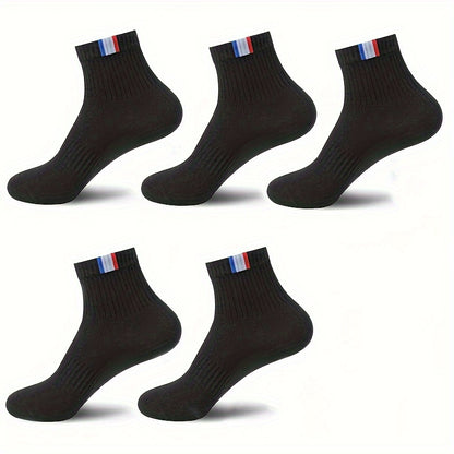 Men's Solid Sport Crew Socks, 5 pairs, breathable and comfortable for all seasons.