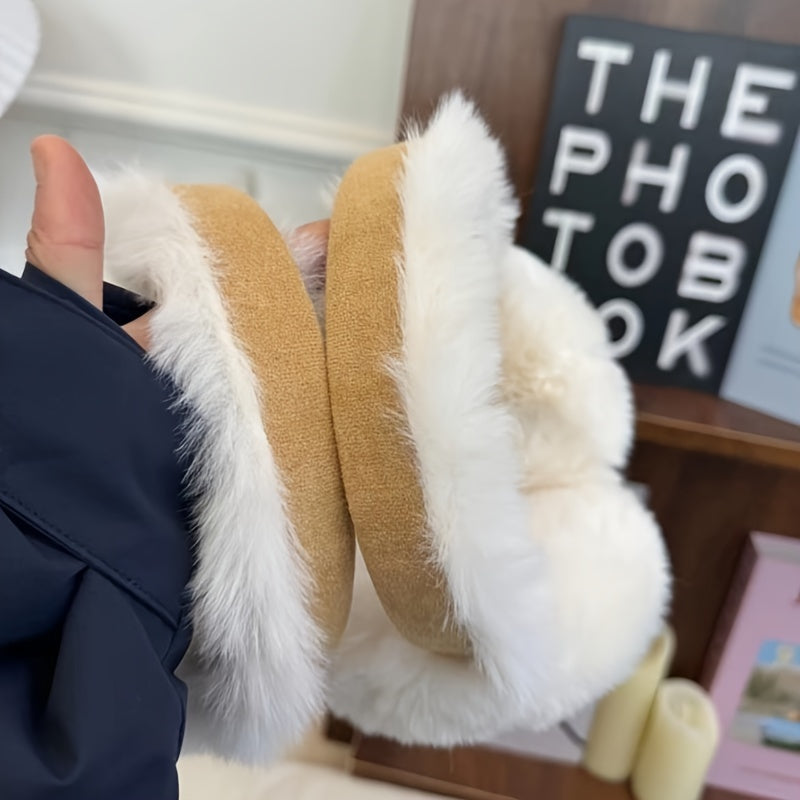 Women's earmuffs made of knit fabric with suede plush lining. These ear warmers are cold resistant and made of fitted polyester for optimal ear protection. They are washable for easy care.