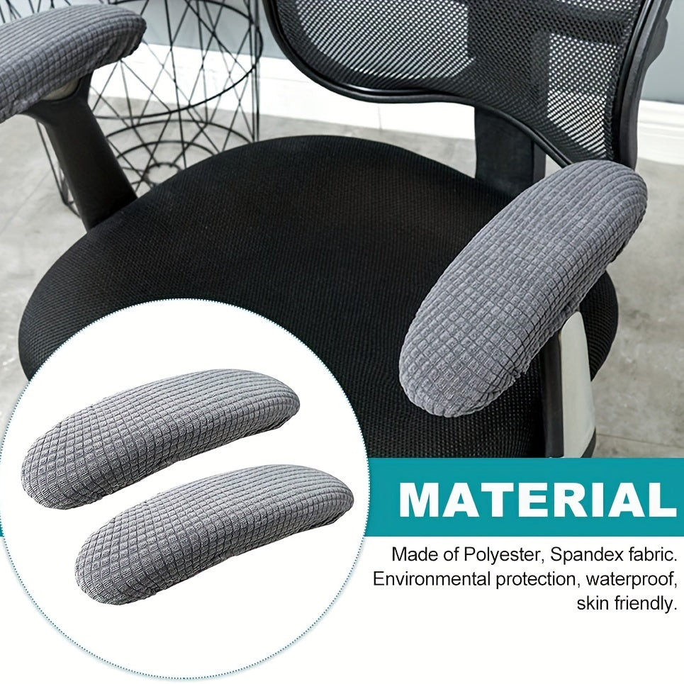 Set of 2 stretchable, water-resistant armrest slipcovers for office chairs protect arms and desk chair from scratches and stains. Ideal for rotating and computer chairs, these slipcovers make a stylish home decor accessory for your couch.