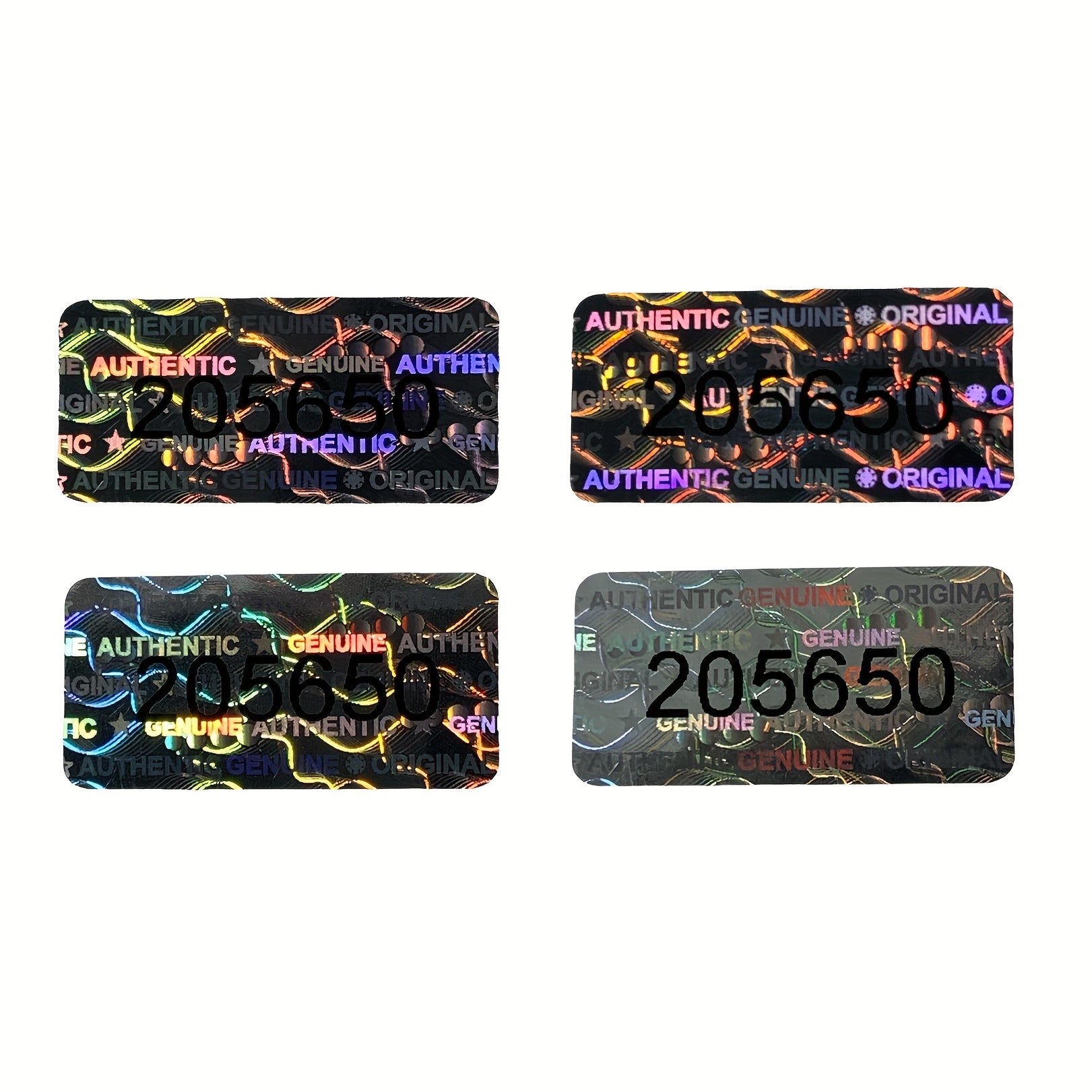 273/588 Tamper Evident Hologram Seals with Unique Serial Numbers, Genuine Labels, Adhesive PET, Rectangle, Gloss Finish, English Text, Single Use, 20x10mm