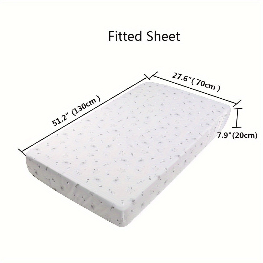 Five-piece bedding set includes all-polyester printing: Quilt, fitted sheet, children's bed skirt, blanket, and pillowcase.