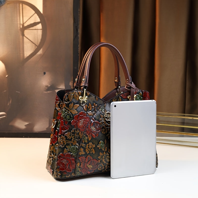 New arrival for women: hand-painted floral handbag with zipper closure, perfect for a stylish mom.