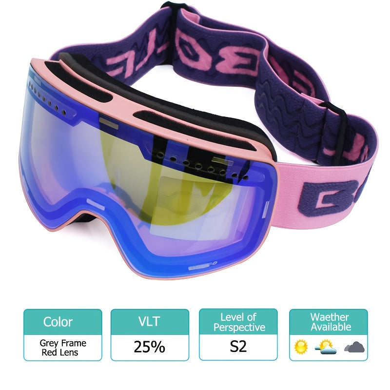 BOLLFO Anti-Fog Ski Goggles for Adults with Magnetic Double Layer Lens, Durable Frame, and Multiple Color Options.