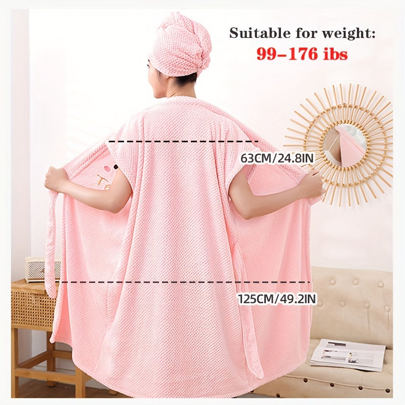 Women's 1pc Cartoon Themed Microfiber Bathrobe: Super absorbent, knit fabric, 100% polyester, V-neck shawl, adjustable closure, oblong body wrap towel robe.