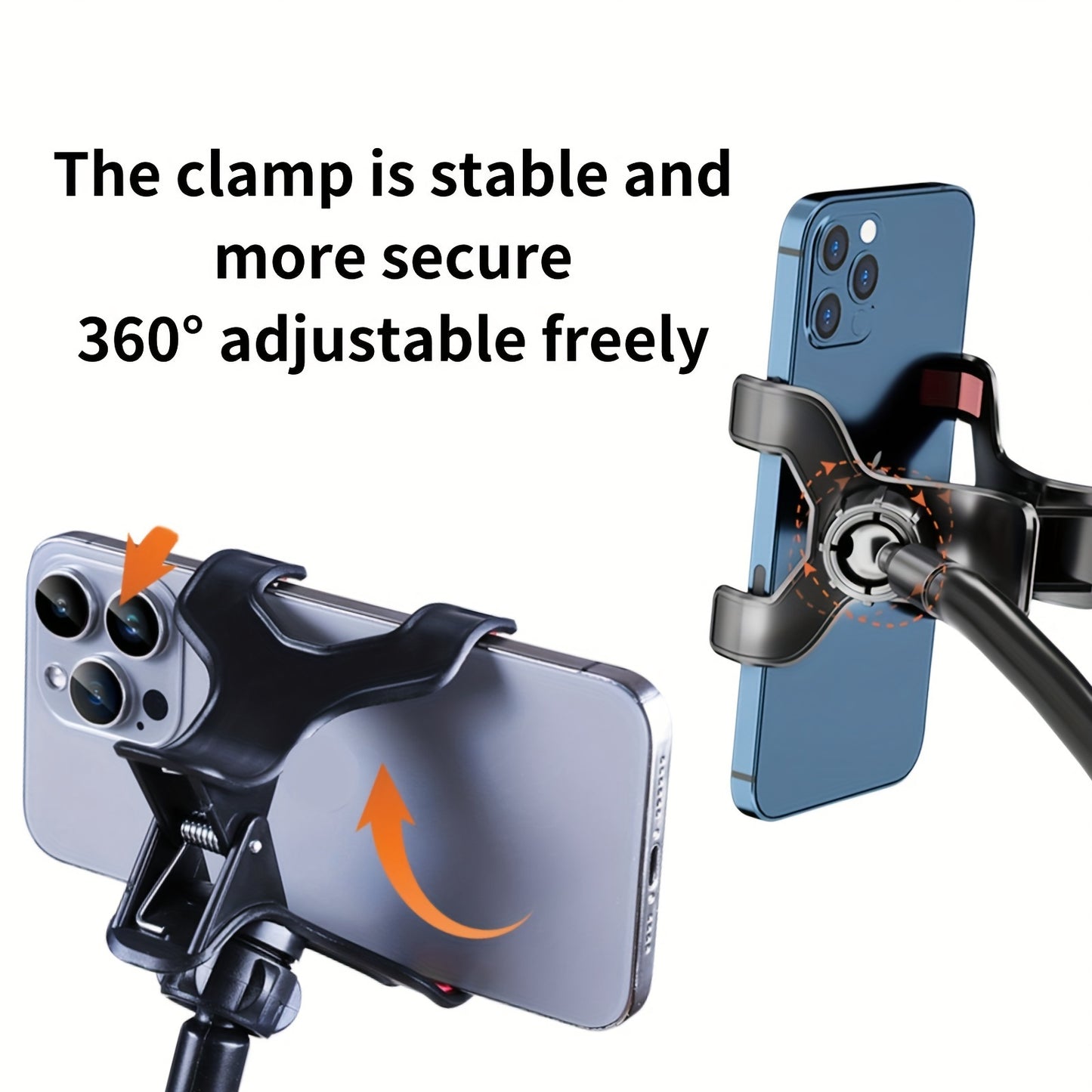 Cell Phone Clip On Stand Holder with Flexible Long Arm Lazy Bracket Mount Clamp for iPhone 15 Pro Max and 12-14.