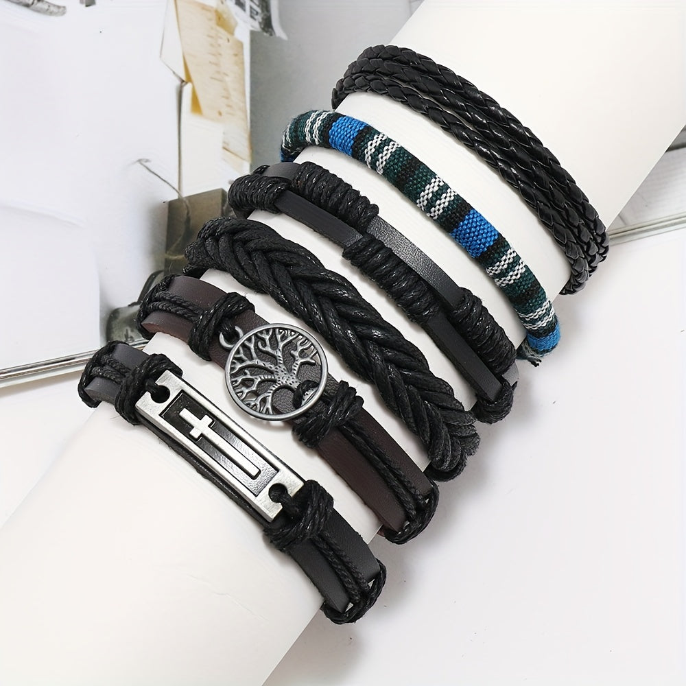 Set of 36 Men's Hand-woven Multi-layer Pu Leather Bracelets, Adjustable and on Sale