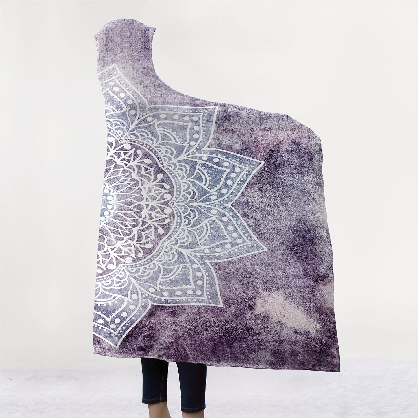 Stay cozy and warm with this Boho Mandala Patterns Hooded Blanket! This thick, wearable blanket doubles as a magic cape, perfect for snuggling up on the sofa, at the office, in bed, or while traveling.