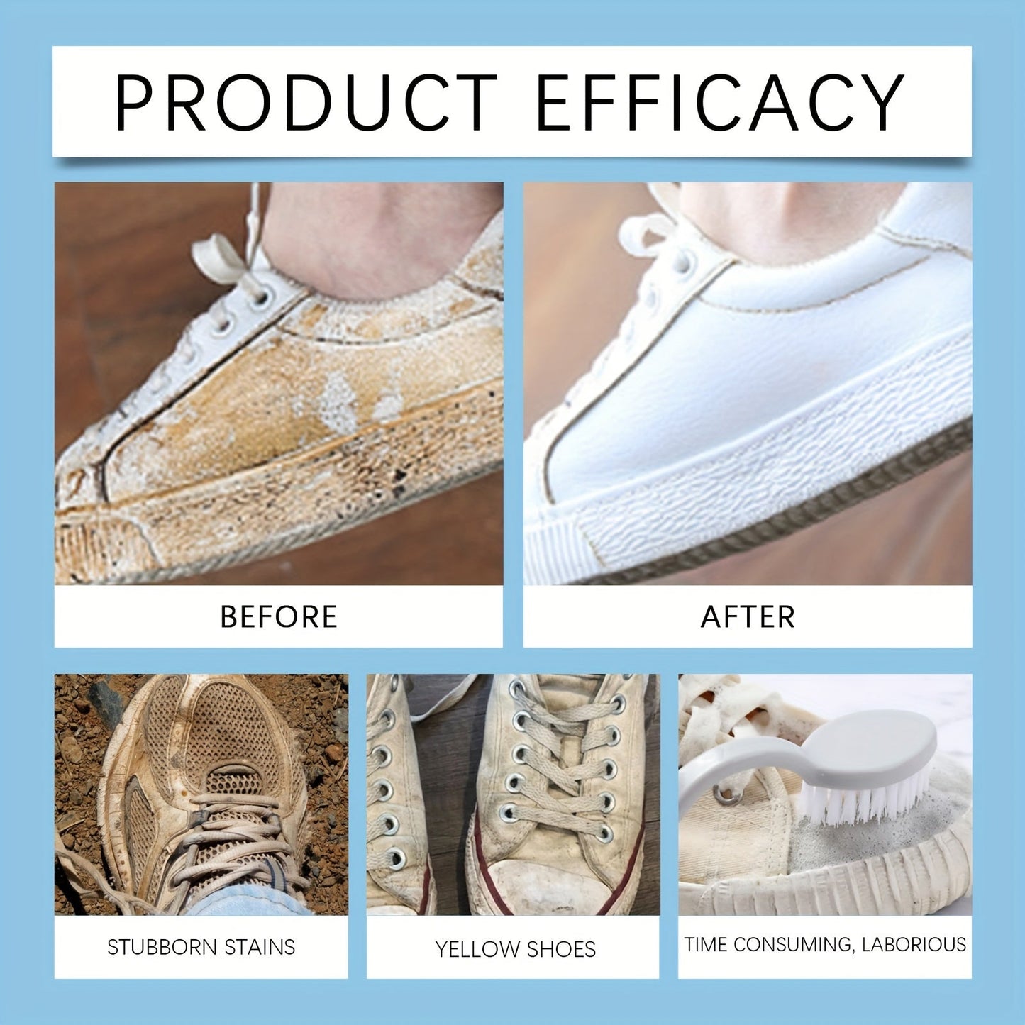 Jue Fish White Shoe Cleaner Foam effectively removes stains and yellowing, providing long-lasting care for PU leather, canvas, and athletic shoes. This residue-free formula contains sodium bicarbonate in a liquid form, with a capacity of less than 1