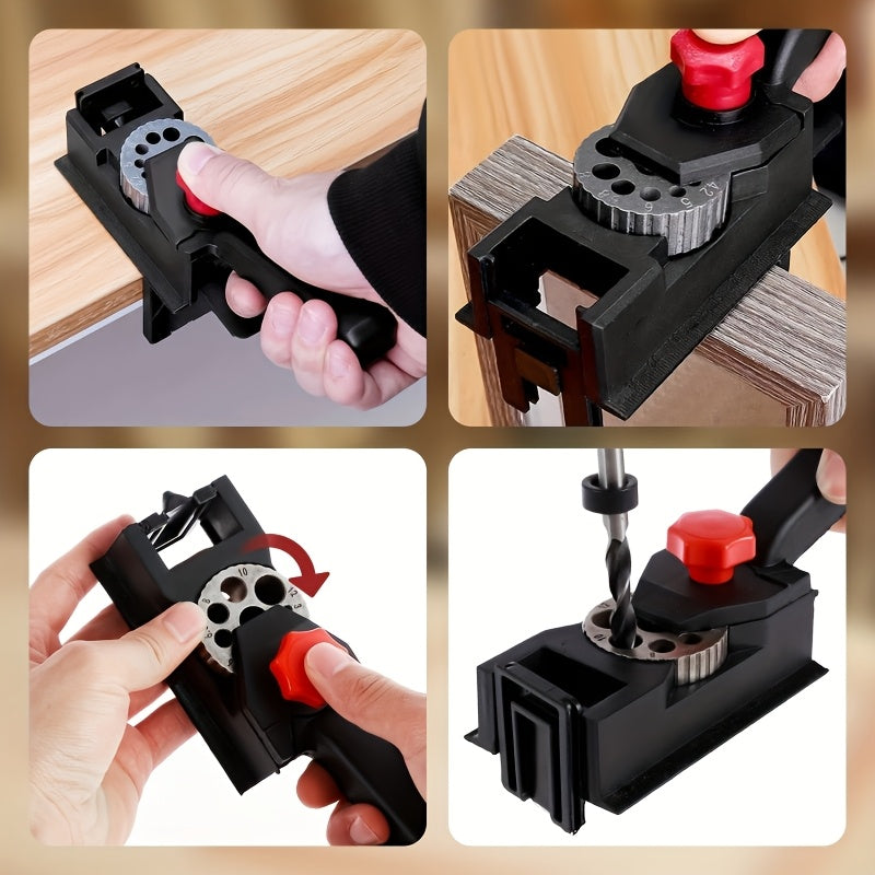 Handheld Doweling Jig Kit for Accurate Hole Drilling, Durable Plastic Construction.