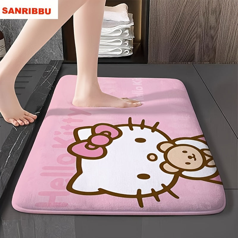 Hello Kitty Cartoon Door Mat by Sanrio - 60x40cm, Non-Slip, Machine Washable Polyester Rug for Living Room, Bedroom, Bathroom. Great for Party Decor and as a Gift!