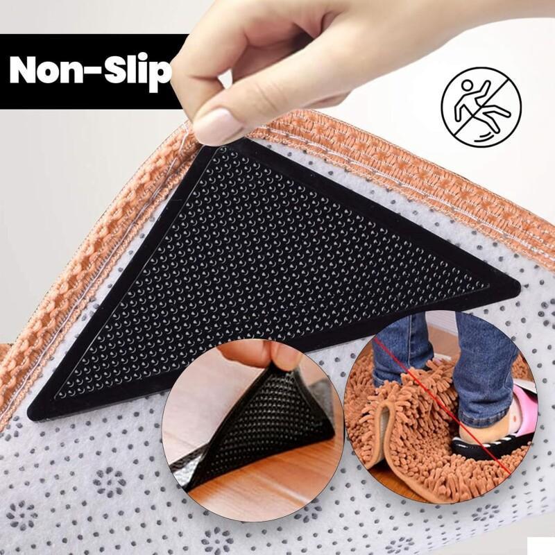 Secure your rug in place with these Heavy Duty Non-Slip Reusable Rug Corner Pads. These double-sided adhesive silicone pads are suitable for hardwood floors and area rugs, both indoors and outdoors. Keep your rug from slipping with this practical