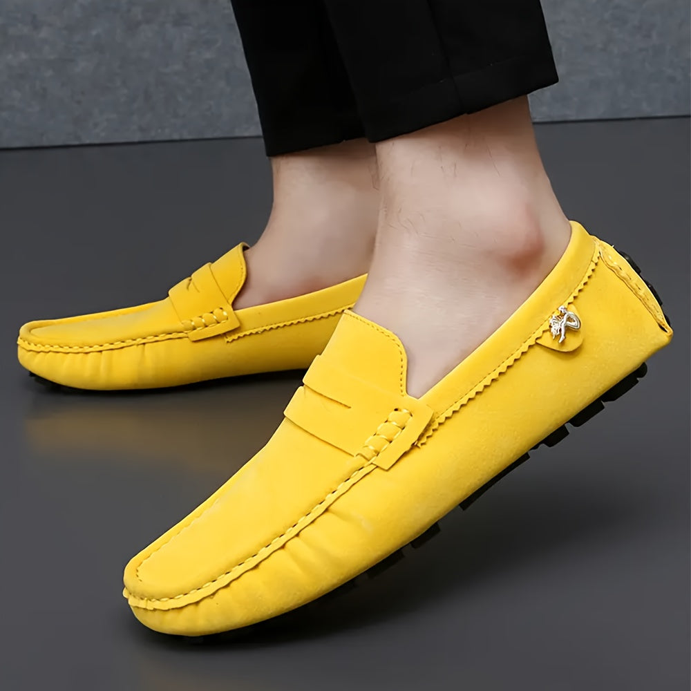 Microfiber loafers with solid color, rubber sole, and polyurethane insole for all-season comfort in casual, party, and wedding activities.