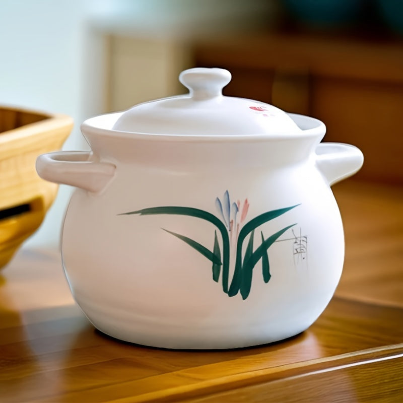 High-Temperature Resistant Ceramic Casserole Dish with Lid for Cooking Stews, Soups, Porridge, and Decoctions - Hand Wash Recommended