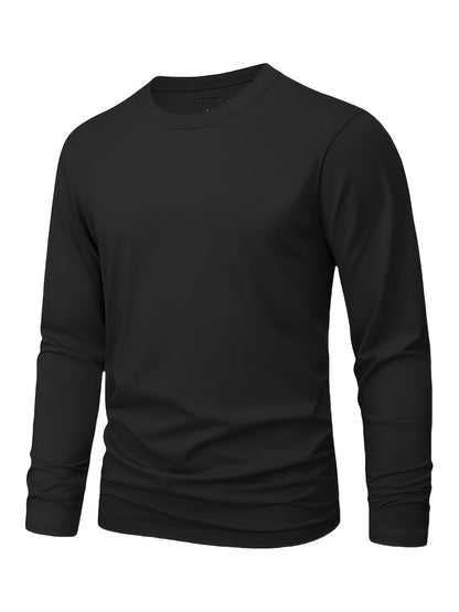 3 Men's Long Sleeve T-Shirts in Black, Beige, Gray - 100% Cotton, Breathable, Casual for Spring & Autumn