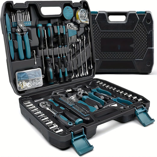 281-piece home tool kit with socket wrench, screwdriver, hex keys, pliers, and storage case. Perfect for DIY projects and gifts.