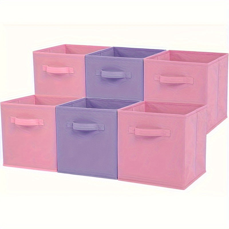 6 Pastel Purple Ombre Non-woven Storage Boxes with handle for home or office use, suitable for storing clothes, dolls, and office files.