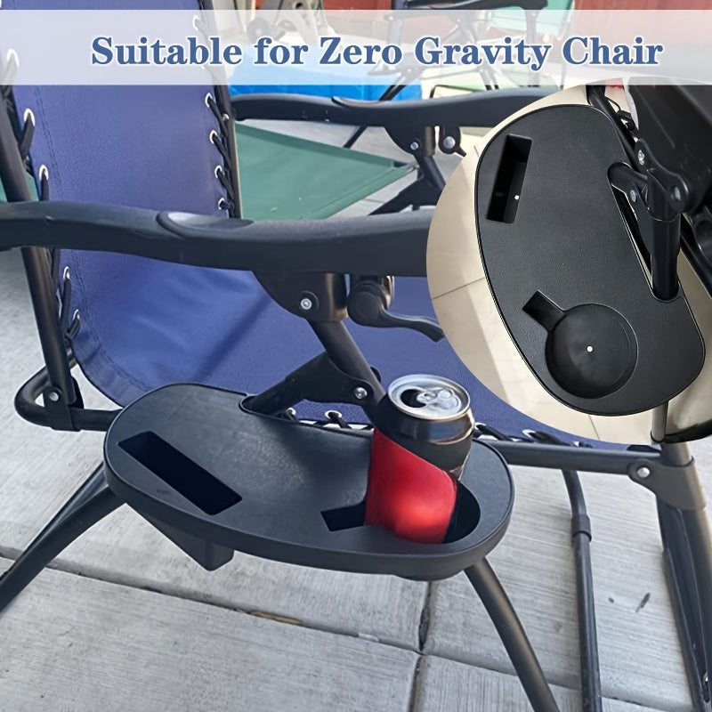 Black Folding Chair Side Table Attachment with Drink & Snack Storage Tray - No Assembly Required, Made of Durable Plastic, Perfect for Outdoor Patio Use