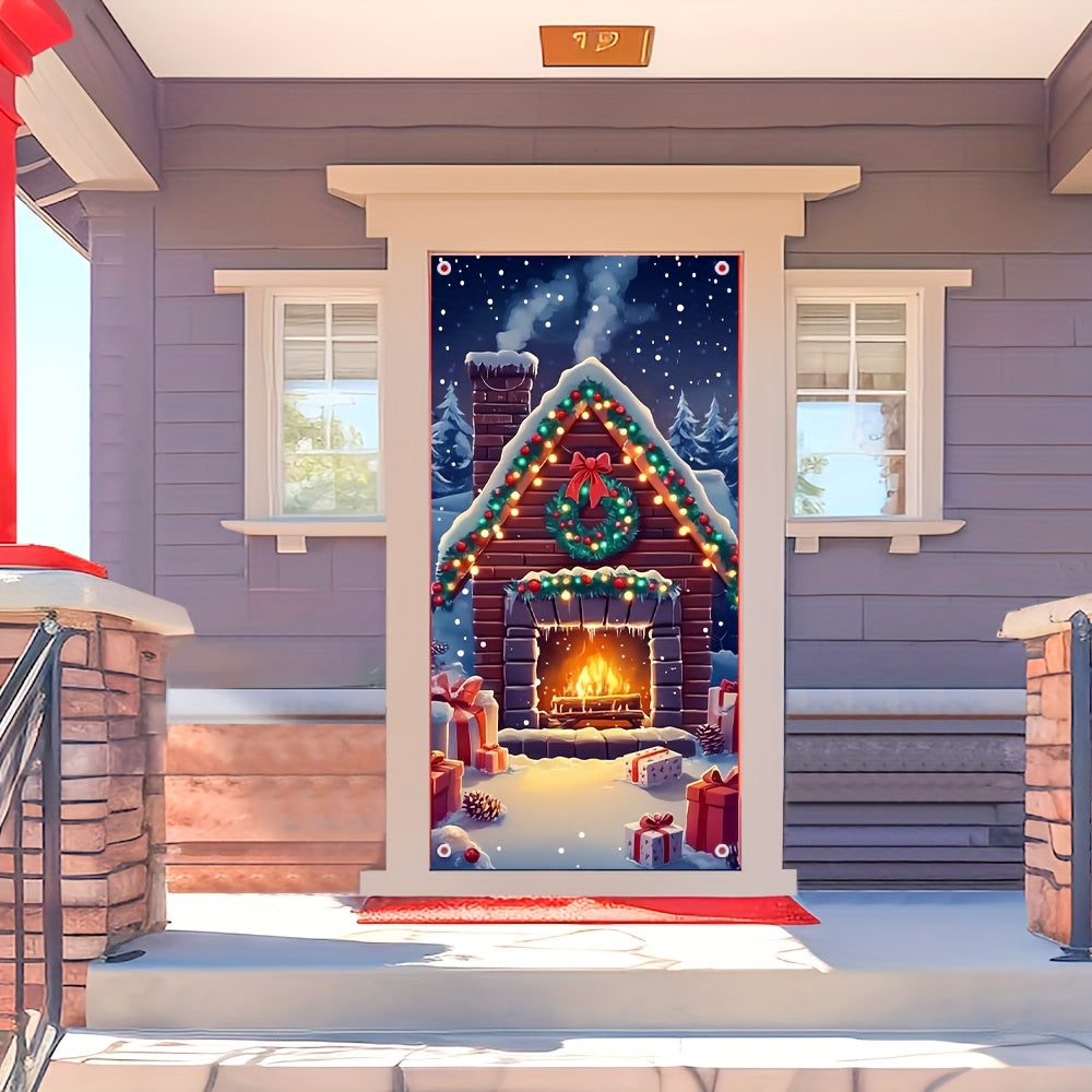 Festive Snowy Fireplace Door Cover - Ideal for Holiday & Winter Events, Infuses Cozy Atmosphere into Every Entryway