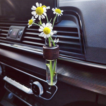 Wooden car vase for center console air outlet decoration, no flowers.