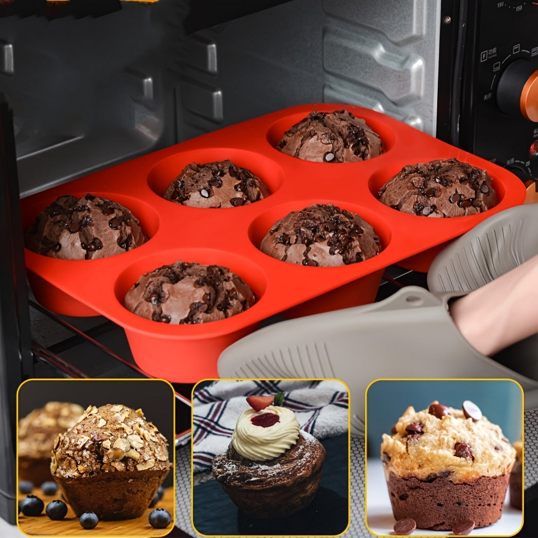 1 piece of Silicone Muffin Pan with Non-Stick 6 Cavity Cupcake Mold for Baking Pudding, Oven accessories, Baking Tools, and Kitchen Gadgets.