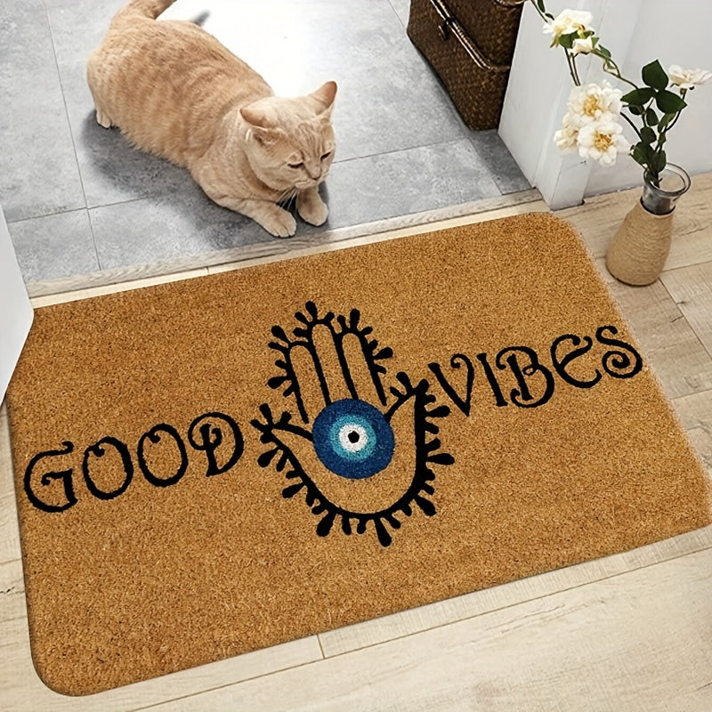 Durable Polyester Evil Eye Welcome Door Mat with Non-Slip Backing - Easy to Clean Entrance Rug for Indoor and Outdoor Use, Stain Resistant