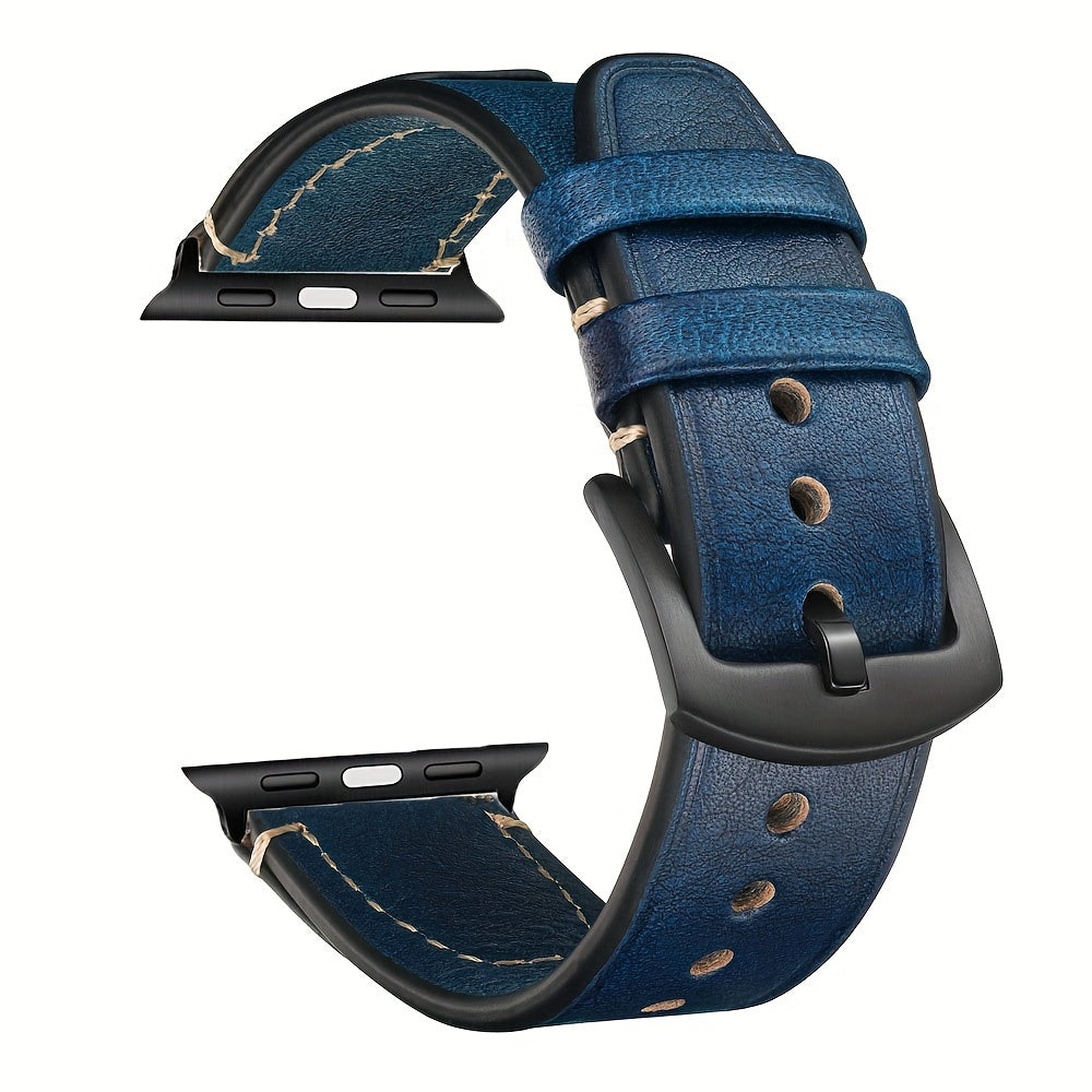 GFHEYE presents an elegant calf leather watch band made from vintage oil wax Italian cowhide. This strap features a tang buckle clasp and is compatible with Apple Watch SE Ultra Series 9, 8, 7, 6, 5, 4, and 3. Perfect for both women and men, this genuine