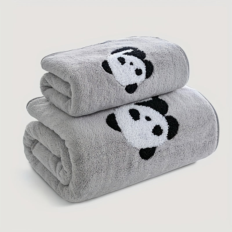 Soft and absorbent panda towel set with coral velvet material - ideal for adults for face and body washing and bathroom use.