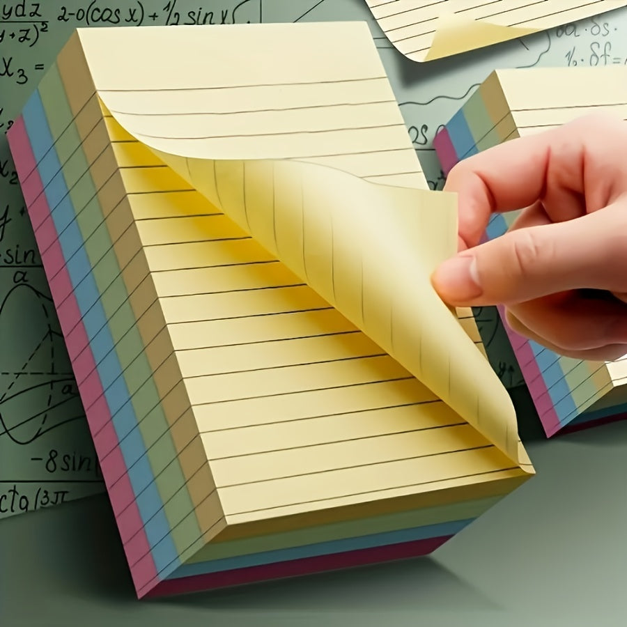 Large sticky notes pad with lined, self-adhesive memo pads available in 4 colors for students and office use.