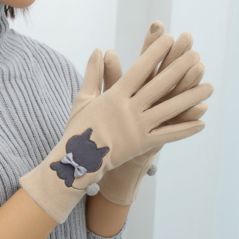 Cozy and Stylish Cat Embroidered Gloves for Women - Stay Warm and Chic in Winter