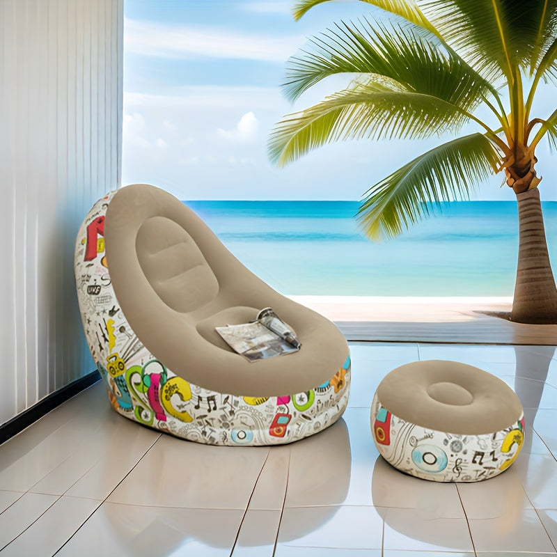 Inflate your style with the Classic Style Inflatable Graffiti Lounge Chair, featuring luxurious velvet upholstery, a footrest, and armless comfort. Perfect for your game room, bedroom, living room, or library, this upholstered armless accent seat bundle