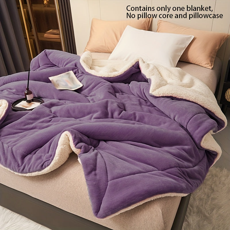 Taro Purple Blanket - Double Layer Milk Fleece with Lamb Fleece Press Line, Perfect for Casual Use, Throw, or Lunch Breaks