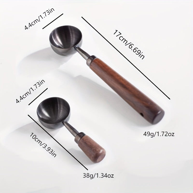 Charming 30ml Coffee Measuring Spoon Set with Walnut Handle, Inspired by Vintage Design - Crafted from Long-Lasting Stainless Steel, Resistant to Rust, a Must-Have for Accurate Coffee & Tea Blending, Great for Gifting on Holidays