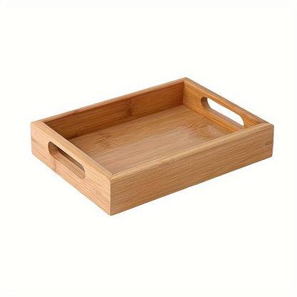 Stylish Bamboo Serving Tray with Convenient Handles - Sturdy Organizer for Silverware, Utensils, Tea Set, and Cups - Ideal for Enhancing Kitchen and Dining Area Décor