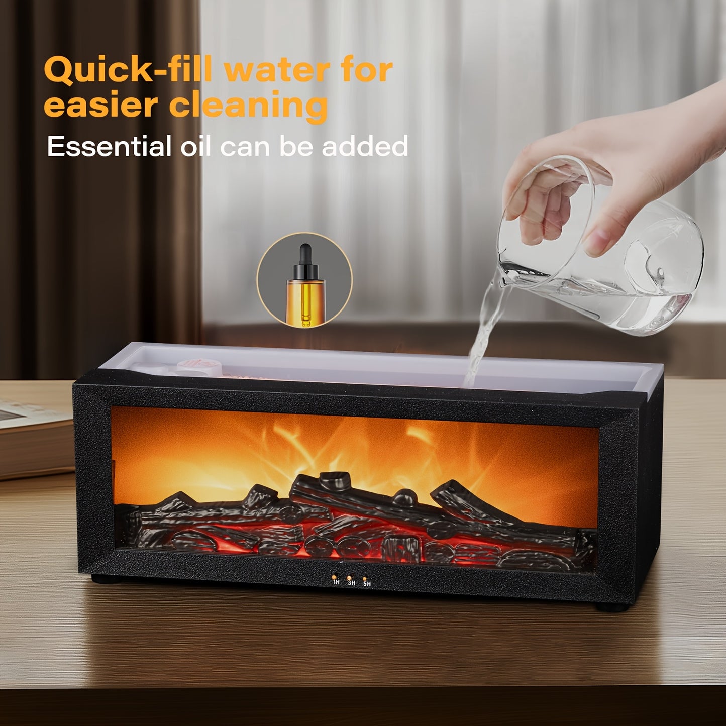 HOTU Simulation Flame Fireplace Humidifier with Remote Control and USB Power.