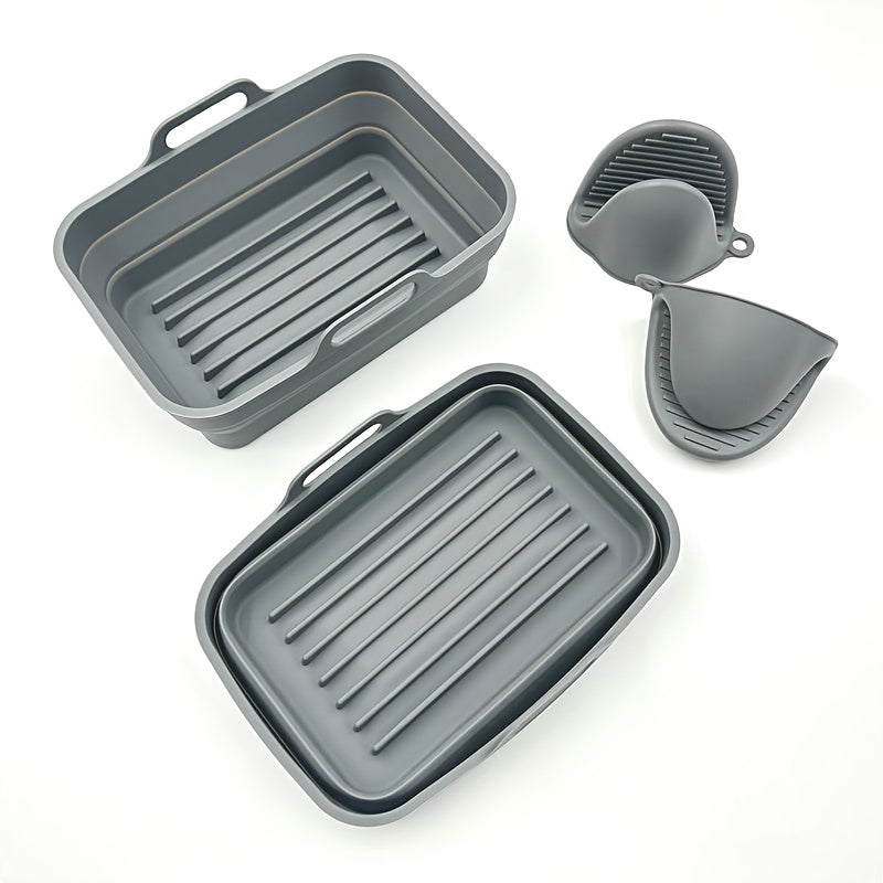 Set of 4 Silicone Air Fryer Accessories - Includes Collapsible Dual Basket Liners and Oven Mitts, Nonstick and Heat-Resistant, Fits Ninja, Tower, and Other Models