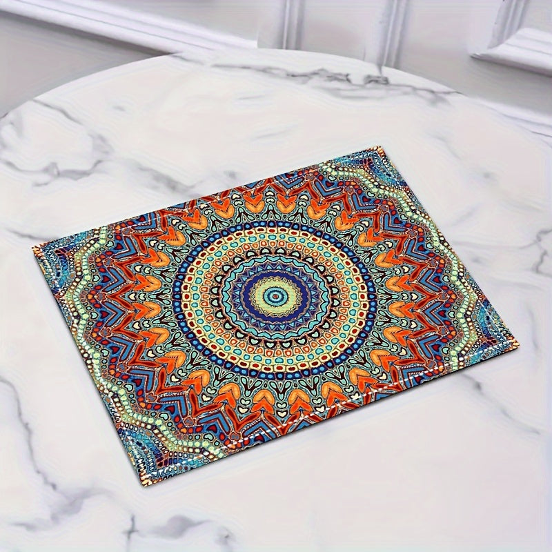 4 Mandala-style placemats with a Persian Bohemian design, heat resistant and washable, suitable for home and restaurant use.