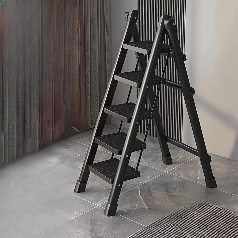 Lightweight folding step ladder for household use with wide, non-slip pedals. Suitable for adults.