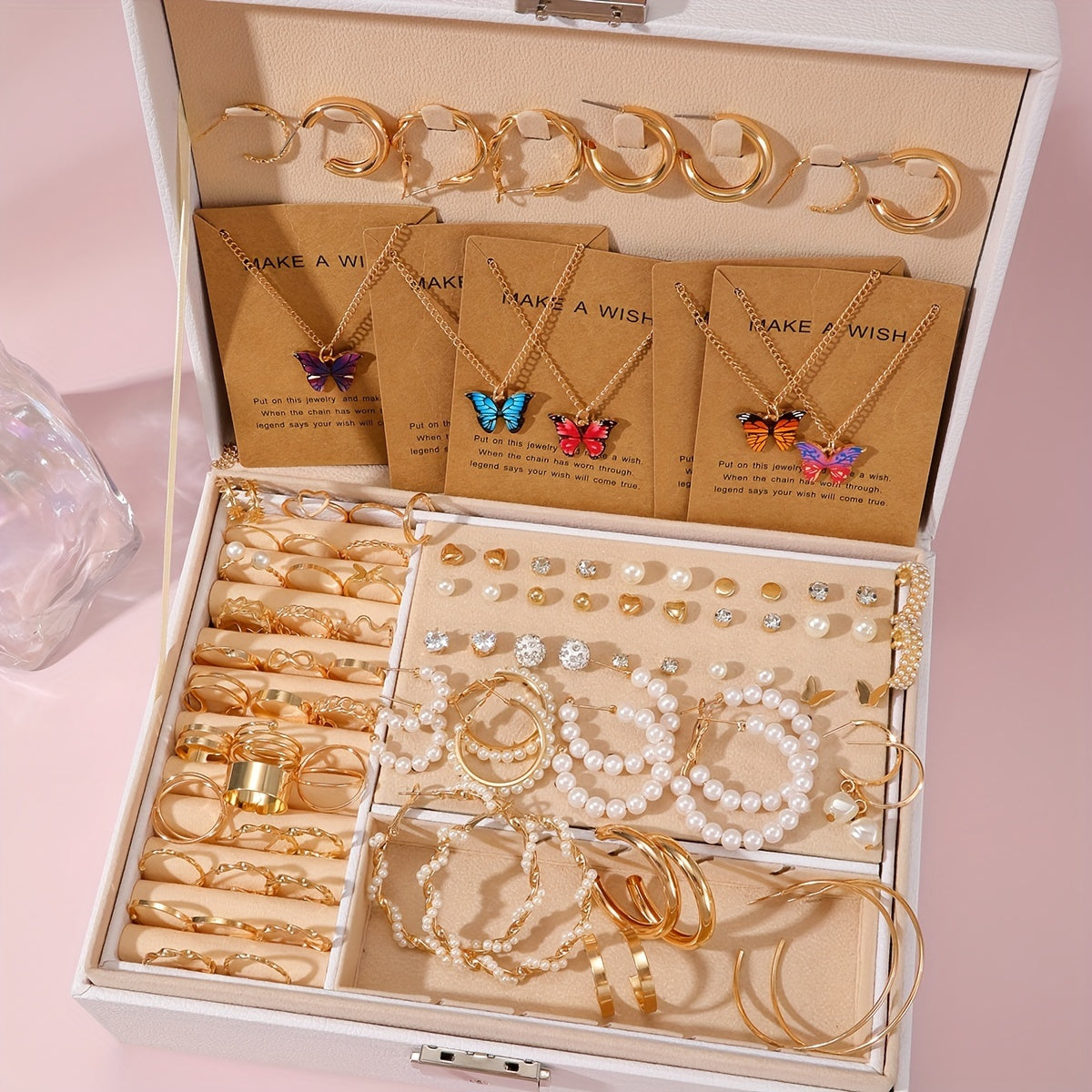 Vintage Elegant Fashion Love Butterfly Multi-element Jewelry Set - 5pcs/99pcs, Perfect for Brazilian Women's Daily Wear, Dating, Vacation, Party, Anniversary. Includes Pendant Necklace, Earrings, and Ring. No Box Included. Good Luck and Direction.