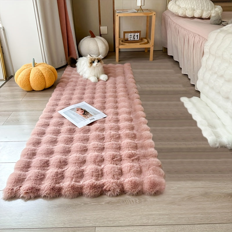 High-Quality Soft Fluffy Bubble Velvet Carpet, Ideal for Bedroom, Living Room, Cloakroom, Powder Room, and Other Areas. This Artificial Rabbit Fur Area Carpet is Solid Color for a Luxurious Look. Featuring Anti-Slip, Waterproof, and Stain-Resistant