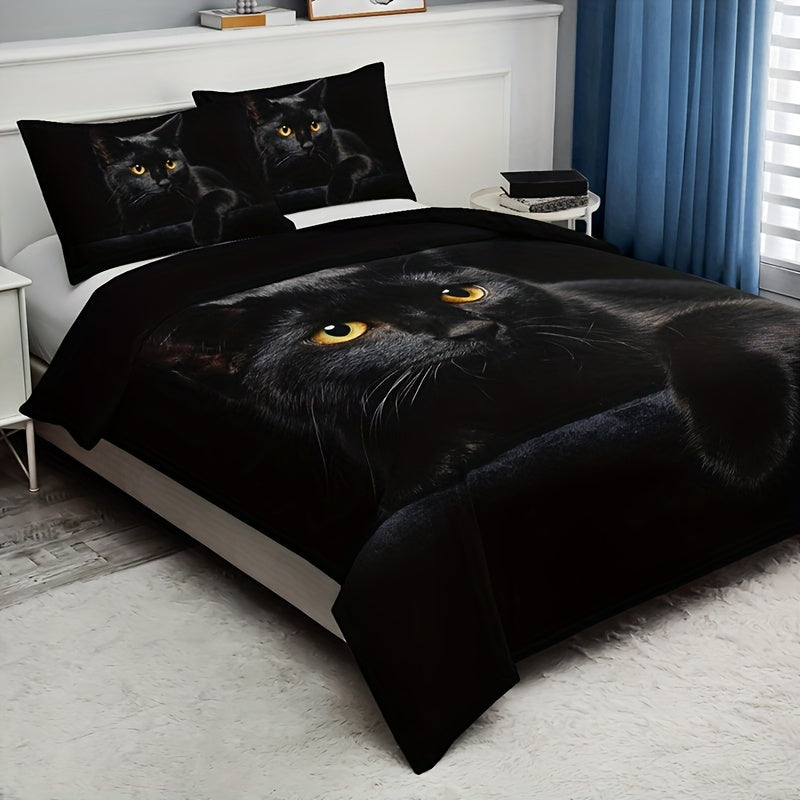 Dress up your bedroom or guest room with this stylish 3-piece Duvet Cover Set featuring a trendy 3D Black Cat print. Set includes 1 Duvet Cover and 2 Pillowcases (Core not included), providing all-season comfort. Made of soft and comfortable fabric