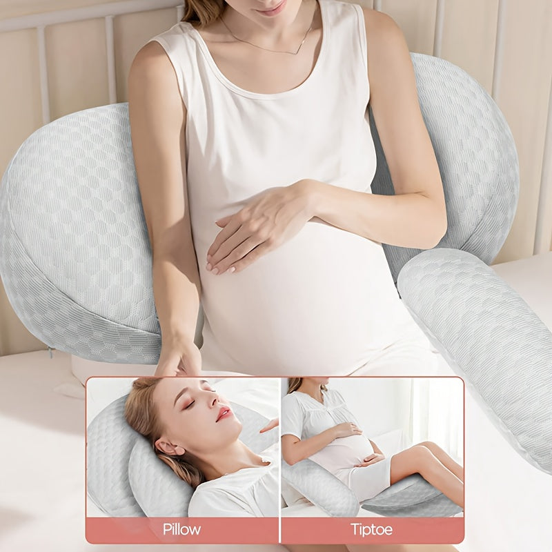 Maternity Pillow with Adjustable Design, Offers Full Body Support and Comfort with Soft Polyester Material. Versatile Nursing Pillow for Back, Waist, Abdomen, and Leg Relief. Features Removable and Washable Cover, Ideal for Pregnancy Side Sleeping.